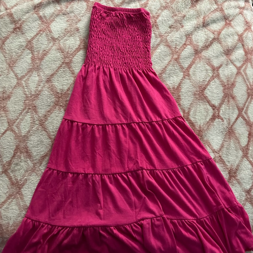 pink strapless sundress
